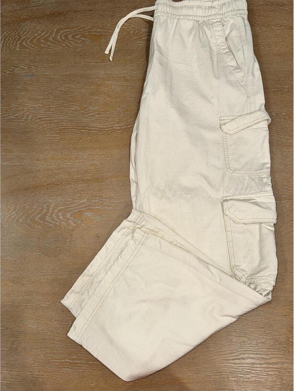 Old Navy Wide Leg Cargo Pants 28” SIZE MEDIUM Ivory Elastic Waist